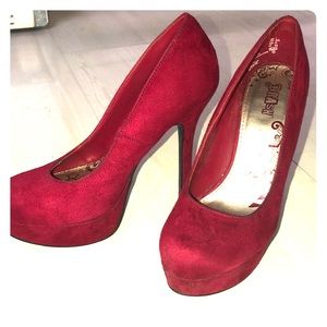 Red suede stilettos platform heels!